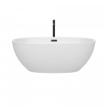 63 Inch Freestanding Bathtub in White, Floor Mounted Faucet, Drain, Trim in Black