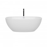 63 Inch Freestanding Bathtub in White, White Trim, Floor Mounted Faucet in Black