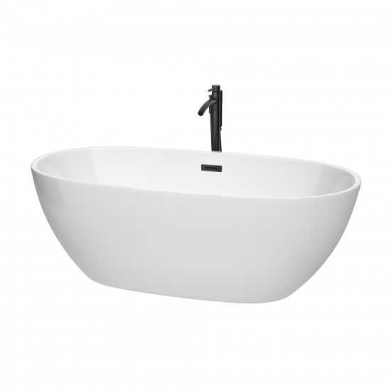 67 Inch Freestanding Bathtub in White, Floor Mounted Faucet, Drain, Trim in Black