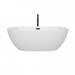 67 Inch Freestanding Bathtub in White, Floor Mounted Faucet, Drain, Trim in Black