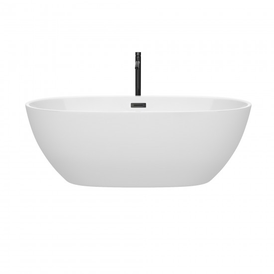 67 Inch Freestanding Bathtub in White, Floor Mounted Faucet, Drain, Trim in Black