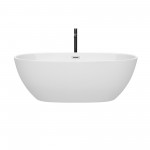 67 Inch Freestanding Bathtub in White, Chrome Trim, Floor Mounted Faucet in Black