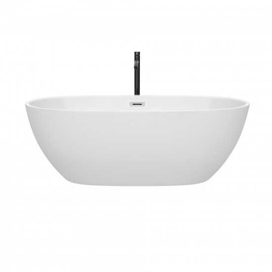 67 Inch Freestanding Bathtub in White, Chrome Trim, Floor Mounted Faucet in Black