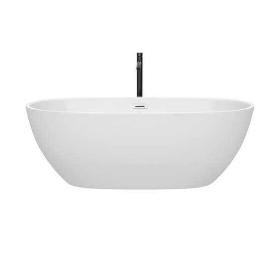 67 Inch Freestanding Bathtub in White, White Trim, Floor Mounted Faucet in Black