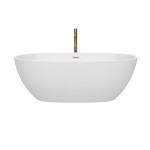 67 Inch Freestanding Bathtub in White, White Trim, Floor Mounted Faucet in Gold