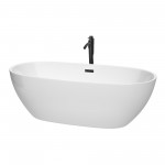 71 Inch Freestanding Bathtub in White, Floor Mounted Faucet, Drain, Trim in Black