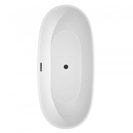 71 Inch Freestanding Bathtub in White, Floor Mounted Faucet, Drain, Trim in Black