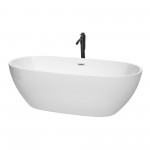 71 Inch Freestanding Bathtub in White, Chrome Trim, Floor Mounted Faucet in Black