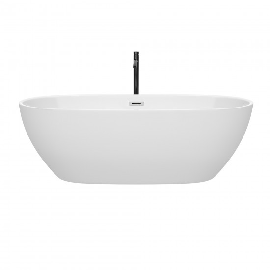 71 Inch Freestanding Bathtub in White, Chrome Trim, Floor Mounted Faucet in Black