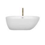 60 Inch Freestanding Bathtub in White, Chrome Trim, Floor Mounted Faucet in Gold