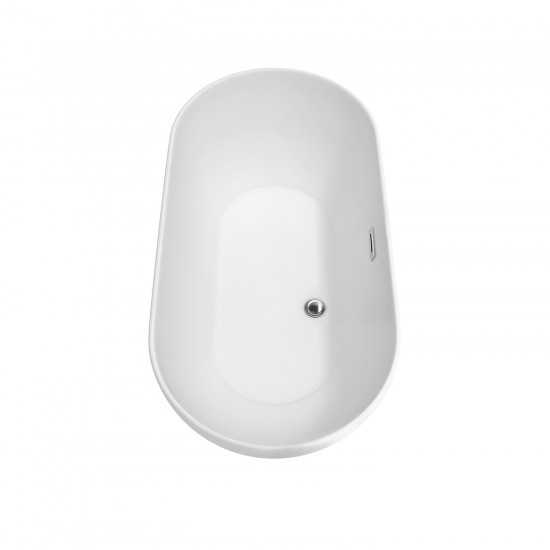 60 Inch Freestanding Bathtub in White, Chrome Trim, Floor Mounted Faucet in Gold