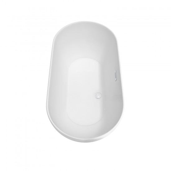 60 Inch Freestanding Bathtub in White, White Trim, Floor Mounted Faucet in Black