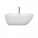 60 Inch Freestanding Bathtub in White, White Trim, Floor Mounted Faucet in Gold