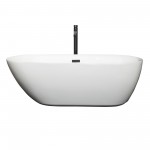 65 Inch Freestanding Bathtub in White, Floor Mounted Faucet, Drain, Trim in Black
