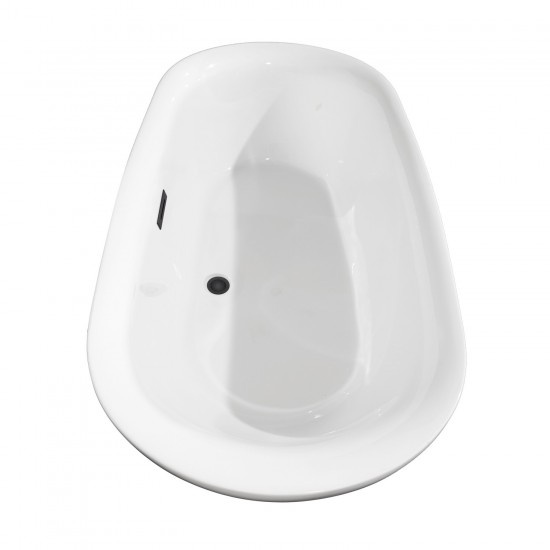65 Inch Freestanding Bathtub in White, Floor Mounted Faucet, Drain, Trim in Black