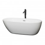 65 Inch Freestanding Bathtub in White, Chrome Trim, Floor Mounted Faucet in Black