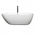 65 Inch Freestanding Bathtub in White, Chrome Trim, Floor Mounted Faucet in Black