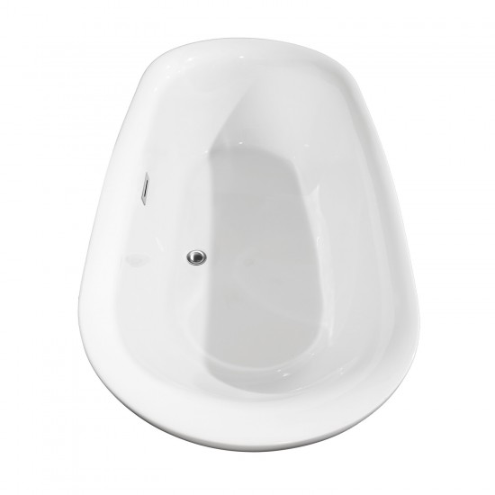 65 Inch Freestanding Bathtub in White, Chrome Trim, Floor Mounted Faucet in Gold