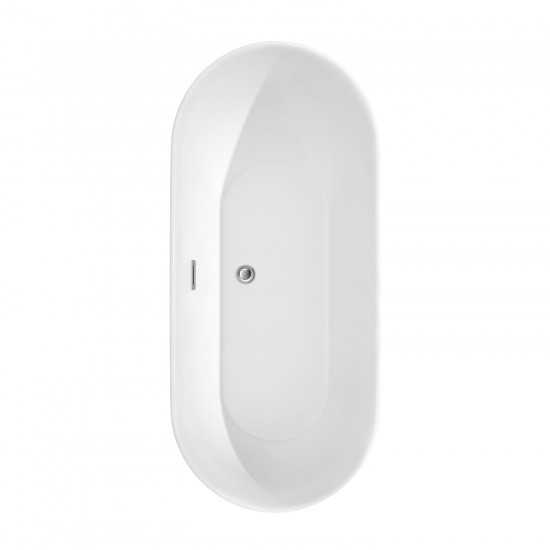 65 Inch Freestanding Bathtub in White, Chrome Trim, Floor Mounted Faucet in Gold