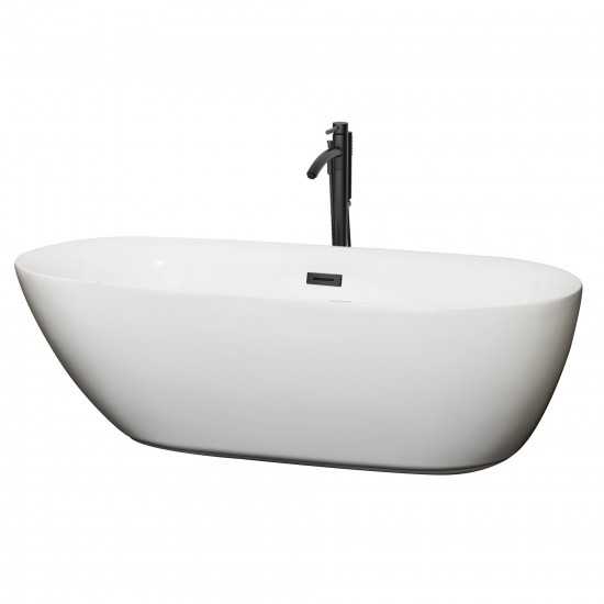 71 Inch Freestanding Bathtub in White, Floor Mounted Faucet, Drain, Trim in Black