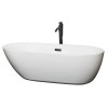 71 Inch Freestanding Bathtub in White, Floor Mounted Faucet, Drain, Trim in Black