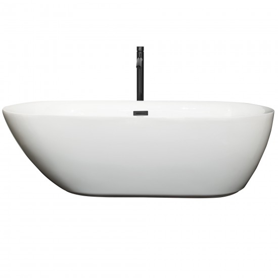 71 Inch Freestanding Bathtub in White, Floor Mounted Faucet, Drain, Trim in Black