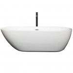 71 Inch Freestanding Bathtub in White, Chrome Trim, Floor Mounted Faucet in Black