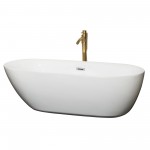 71 Inch Freestanding Bathtub in White, Chrome Trim, Floor Mounted Faucet in Gold