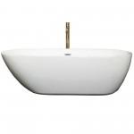 71 Inch Freestanding Bathtub in White, Chrome Trim, Floor Mounted Faucet in Gold