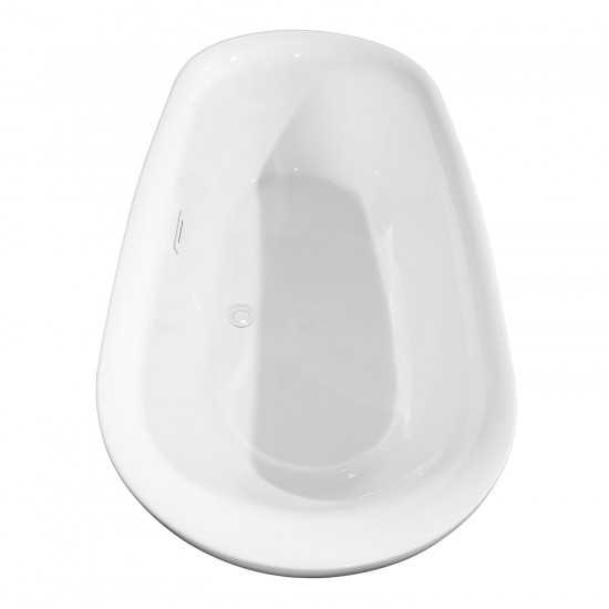71 Inch Freestanding Bathtub in White, White Trim, Floor Mounted Faucet in Gold