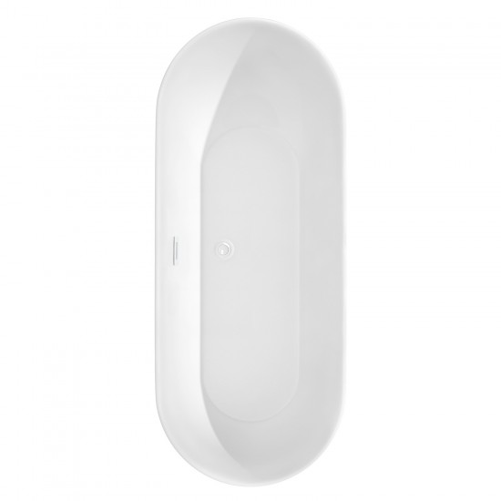 71 Inch Freestanding Bathtub in White, White Trim, Floor Mounted Faucet in Gold