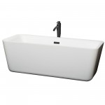 69 Inch Freestanding Bathtub in White, Floor Mounted Faucet, Drain, Trim in Black