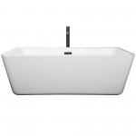 69 Inch Freestanding Bathtub in White, Floor Mounted Faucet, Drain, Trim in Black