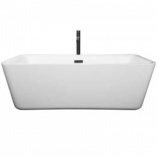 69 Inch Freestanding Bathtub in White, Floor Mounted Faucet, Drain, Trim in Black