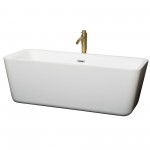 69 Inch Freestanding Bathtub in White, Chrome Trim, Floor Mounted Faucet in Gold