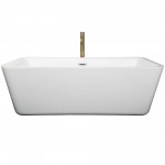 69 Inch Freestanding Bathtub in White, Chrome Trim, Floor Mounted Faucet in Gold