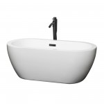 60 Inch Freestanding Bathtub in White, Floor Mounted Faucet, Drain, Trim in Black