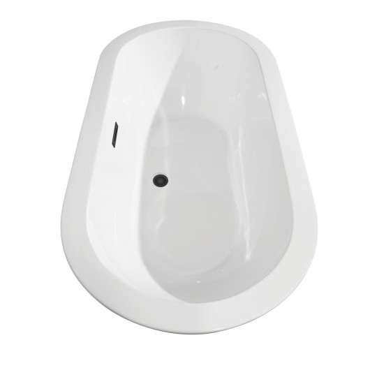 60 Inch Freestanding Bathtub in White, Floor Mounted Faucet, Drain, Trim in Black