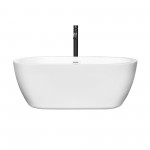 60 Inch Freestanding Bathtub in White, White Trim, Floor Mounted Faucet in Black