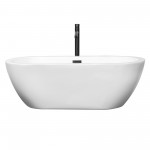 68 Inch Freestanding Bathtub in White, Floor Mounted Faucet, Drain, Trim in Black