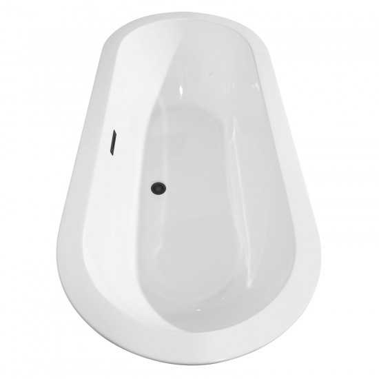 68 Inch Freestanding Bathtub in White, Floor Mounted Faucet, Drain, Trim in Black