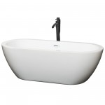 68 Inch Freestanding Bathtub in White, White Trim, Floor Mounted Faucet in Black