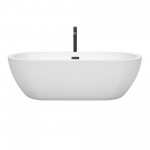 72 Inch Freestanding Bathtub in White, Floor Mounted Faucet, Drain, Trim in Black