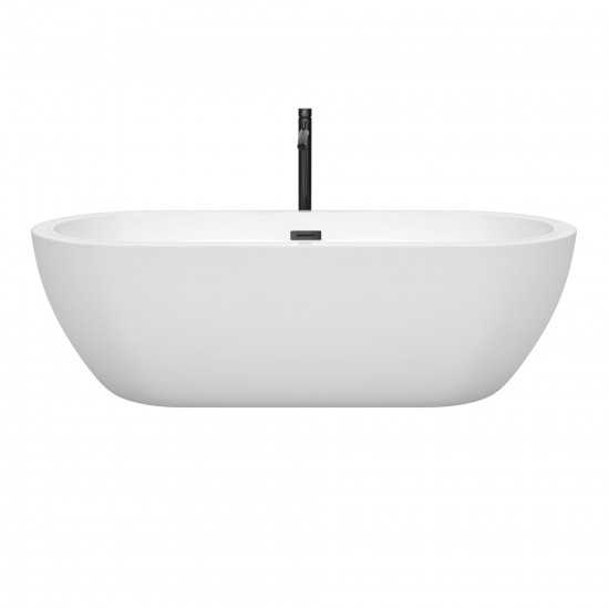 72 Inch Freestanding Bathtub in White, Floor Mounted Faucet, Drain, Trim in Black