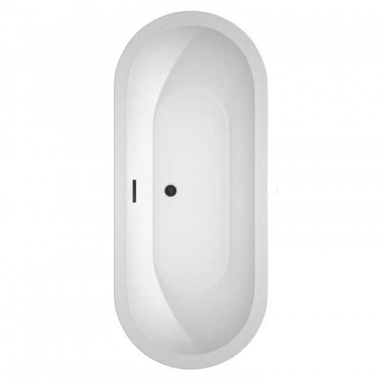 72 Inch Freestanding Bathtub in White, Floor Mounted Faucet, Drain, Trim in Black