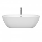 72 Inch Freestanding Bathtub in White, Chrome Trim, Floor Mounted Faucet in Black