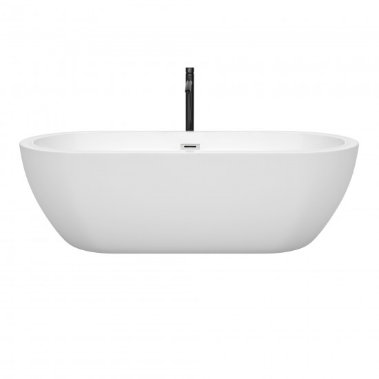 72 Inch Freestanding Bathtub in White, Chrome Trim, Floor Mounted Faucet in Black