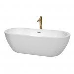 72 Inch Freestanding Bathtub in White, Chrome Trim, Floor Mounted Faucet in Gold