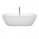 72 Inch Freestanding Bathtub in White, Chrome Trim, Floor Mounted Faucet in Gold