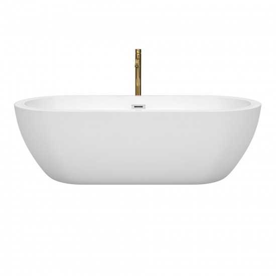 72 Inch Freestanding Bathtub in White, Chrome Trim, Floor Mounted Faucet in Gold